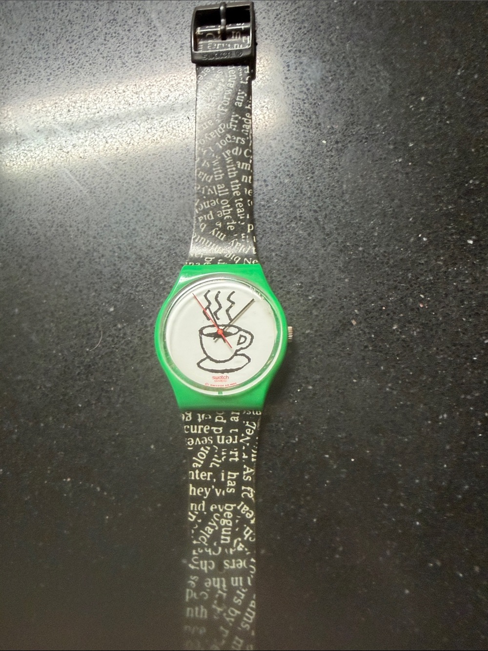 Swatch Green and Black Coffee Cup Analog Watch